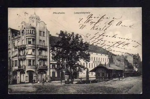 112963 AK Pforzheim 1908 Leopoldsplatz Hotel zur Post