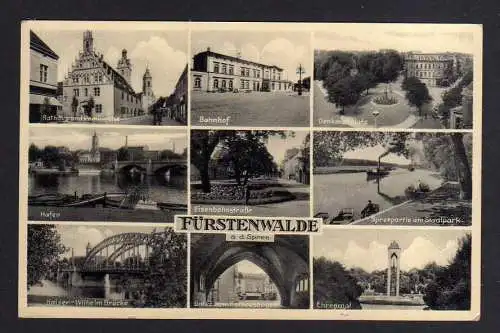 113468 AK Fürstenwalde Spree Bahnhof 1941 Denkmalsplatz Hafen Eisenbahstraße Ehr