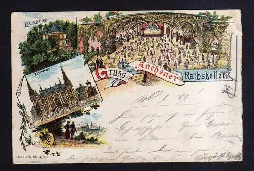 112254 AK Aachen 1901 Litho Rathaus Lousberg Restaurant Aachener Rathskeller