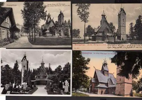 111684 4 AK Brückenberg Kirche Wang Schlesien 1906 1913 Fotokarte