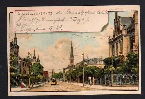 110114 AK Chemnitz Litho 1905 Carolinenstrasse Neustädter Markt