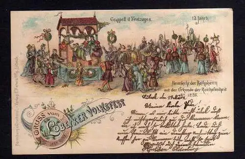 109997 AK Lübeck Litho 1900 Lübecker Volksfest Festzug 13. Jahrhundert Heimkehr