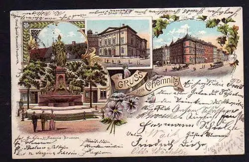 106202 AK Chemnitz 1899 Litho Börse Stadt Theater Saxonia Brunnen