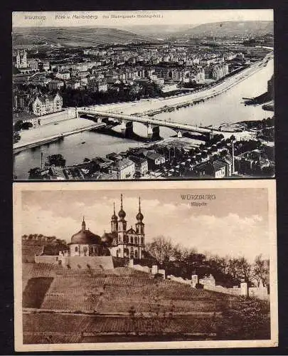 106345 2 AK Würzburg 1907 Blick v. Marienberg - heidingsfeld Käppele 1918