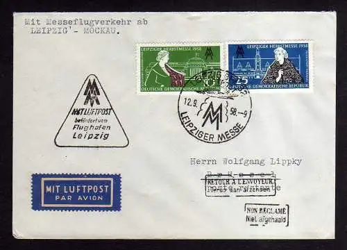 104839 Brief DDR 649 650 Leipziger Messe 1958 Luftpost Mockau nach Brüssel