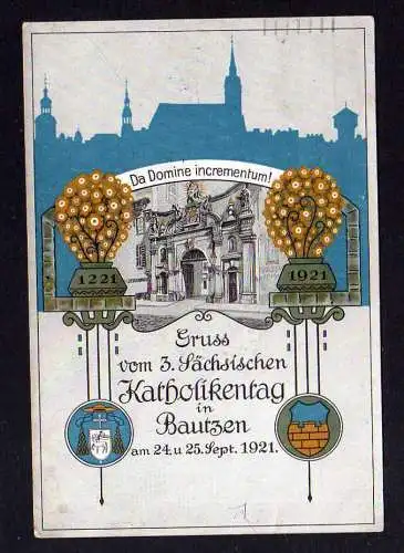 102705 AK Bautzen 1921 Künstlerkarte 3. Sächs. Katholikentag In Domine increment