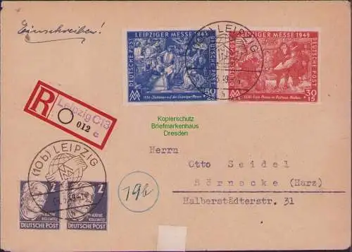 B-17610 SBZ 1949 230 231 FDC Einschreiben Messe SST Messe SST Kennbuchstabe h