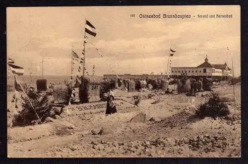 87555 AK Brunshaupten Strand mit Herrenbad Strandkörbe 1911