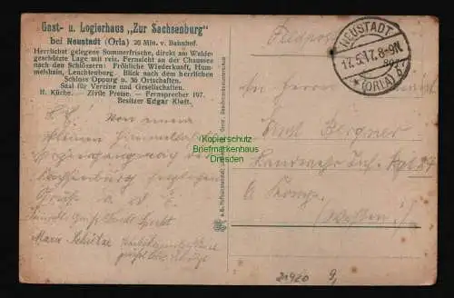 21420 AK Sachsenburg bei Neustadt Orla Edgar Klett 1917 Verlag Löffler und Co Gr