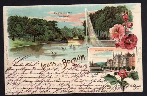 82545 AK Litho Bochum 1899 Stadtpark Kaiser Wilhelm Straße Mohn Blume