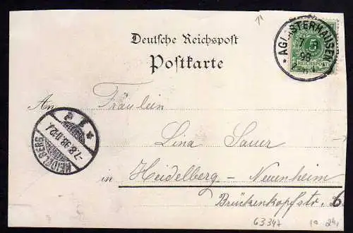 63347 AK Aglasterhausen Litho 1898  Kirche Pfarrhaus Post Strasse Total