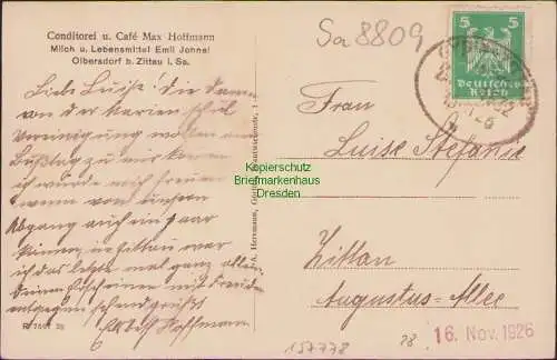 157778 AK Ober Olbersdorf bei Zittau 1926 Conditorei und Cafe Max Hoffmann Milch