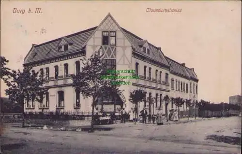 158069 AK Burg bei Magdeburg 1909 Clausewitzstrasse sehr markanntes Haus