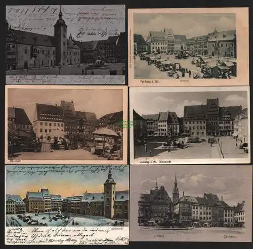 150208 6 AK Freiberg Sa. Obermarkt Markttag Perfin A.A.G.D. Rathaus 1903 Winter