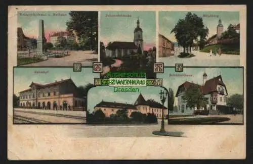 145248 AK Zwenkau 1917 Kriegerdenkmal Rathaus Bahnhof Mühlberg Schützenhaus