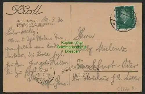 139377 AK Kroll Berlin Großer festsaal 1930 gegenüber dem Reichstagsgebäude