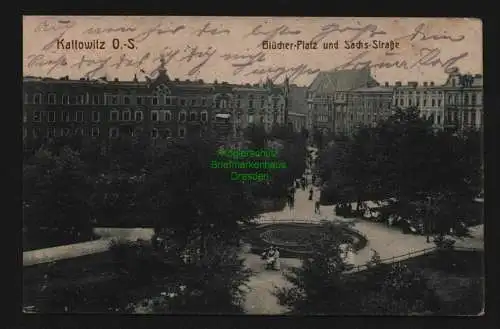 132859 AK Katowice Kattowitz 1916 Blücher-Platz und Sachs Straße Parkanlagen