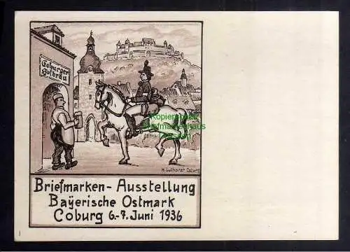 131215 AK Coburg Künstlerkarte Briefmarken Ausstellung Bayrische Ostmark H. Luth