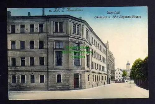 126257 AK Glauchau 1915 Schulplatz Ecke Augustustrasse Gasthaus zur Börse