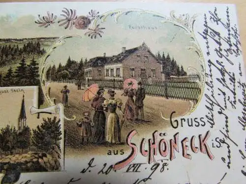 119591 AK Schöneck Litho 1899 Hortel Schützenhaus Bahnhof Friedrich August Stein