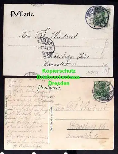 119133 2 AK Halle a. S. Kaiser Wilhelm Denkmal 1907 Markt Siegesbrunnen 1906