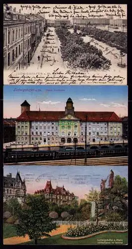 165857 3 AK Ludwigshafen am Rhein Markt 1902 Neues Stadthaus 1918 Jubiläumsplatz