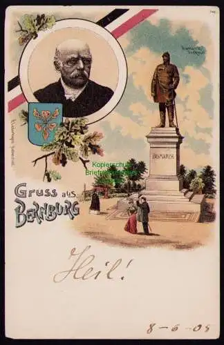 165871 Ansichtskarte Litho Bernburg 1905 Bismarck Denkmal Schloss Rosenau