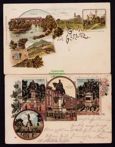 165844 2 Ansichtskarte Görlitz Litho Landeskrone  1899 Weinberg Viaduct Biesnitz Denkmal