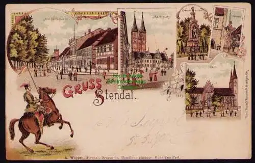 165869 AK Litho Stendal Dom Roland Markt Alte Dorfstraße um 1900