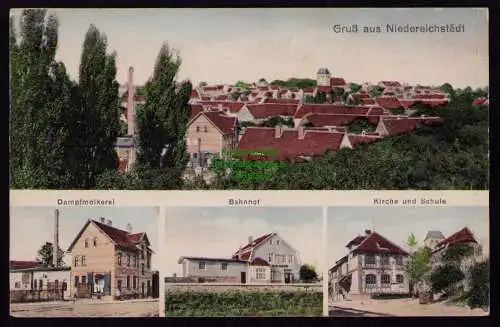 161995 AK Niedereichstädt um 1910 Dampfmolkerei Bahnhof Kirche und Schule