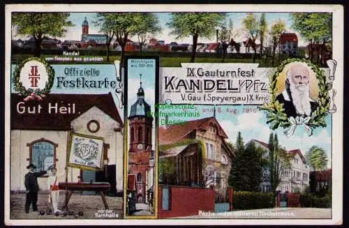 162019 AK Kandel Pfalz IX. Gauturnfest Speyergau 1910 Offizielle Festkarte