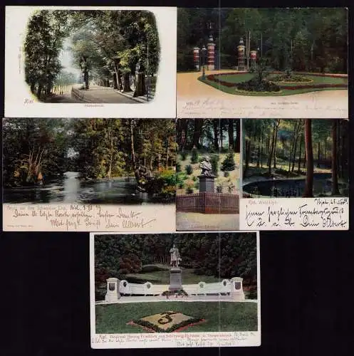 165733 5 Ansichtskarte Kiel Yachtclub Garten 1904 Loewe Denkmal Düsternbrock Schwentine Tal