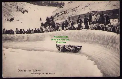 165814 AK Oberhof im Winter Bobsleigh in der Kurve 1911 Viererbob