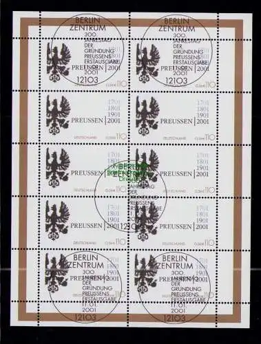 B18893 Deutschland 2001 Mi. 2162 Preußen Zehnerbogen gemischt gestempelt / **