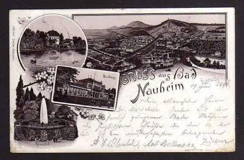 99741 AK Bad Nauheim Litho 1896 Kurhaus Sprudel Teichhaus Panorama