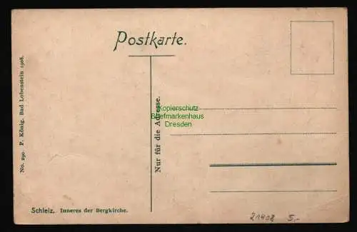 21408 AK Schleiz Inneres der Bergkirche Verlag P. König Bad Lobenstein 1908