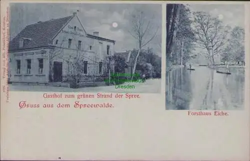 171654 Ansichtskarte Gasthof zum grünen Strand der Spree um 1900 Spreewalde Forsthaus Eiche