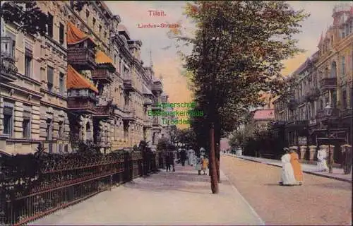 158673 Ansichtskarte Tilsit Ostpreußen 1907 Linden Straße