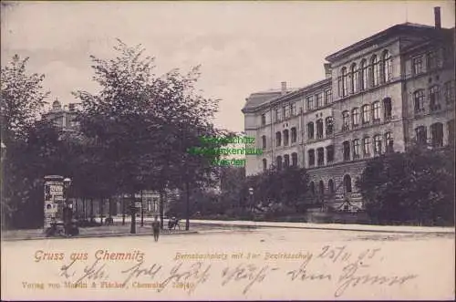 158739 Ansichtskarte Chemnitz 1905 Bernsbachplatz mit 3 ter Berzirksschule