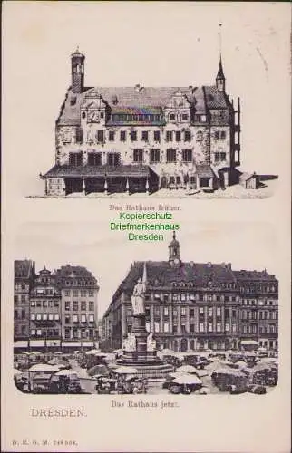 158797 AK Dresden Altstadt um 1910 Altmarkt Das Rathaus früher und jetzt