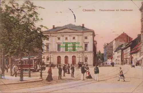 158741 Ansichtskarte Chemnitz 1905 Theaterstrasse mit Stadttheater