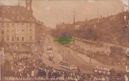 158605 Ansichtskarte Dresden Neustadt Hauptstraße 1926 43. Bundesfest Radfahrerbund Festzug