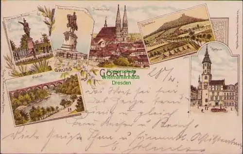 155777 Ansichtskarte Litho Görlitz 1897 Peterskirche Landeskrone Rathaus Viadukt