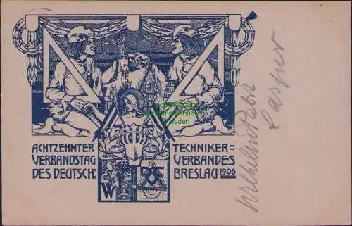 155905 Ansichtskarte Breslau 1906 18. Verbandstag Techniker Verband Wappen Symbole