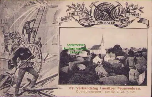 155874 Ansichtskarte Obercunnersdorf 1911 37 Verbandstag Lausitzer Feuerwehren Löscheinsatz