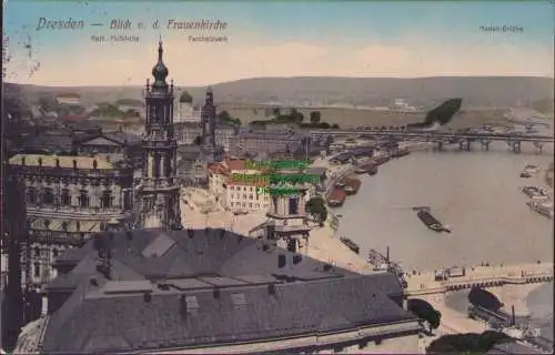 155831 Ansichtskarte Dresden Altstadt Blick von der Frauenkirche Lagerhäuser an der Elbe