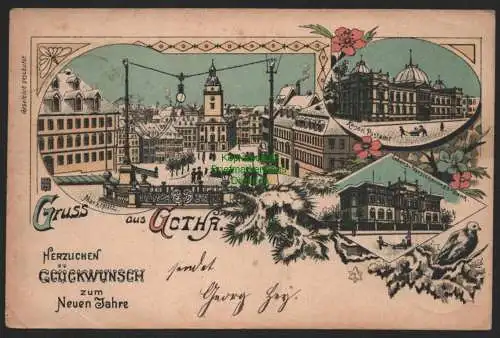 155190 Ansichtskarte Gotha Winterlitho 1897 Markt Postamt Lebens-Versicherungs-Bank