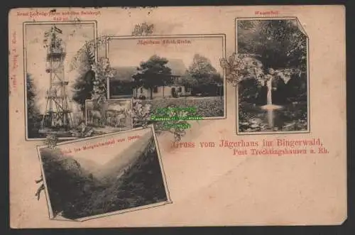 154392 Ansichtskarte Bingerwald Jägerhaus Enst Ludwig Turm Salzkopf Wasserfall 1922 Post