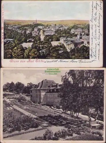 154580 2 Ansichtskarte Bad Elster um 1905 Panorama Kurheim Reichsbahn Gartenanlage