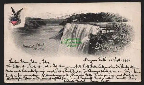 150461 Ansichtskarte Niagara Falls American Falls 1900 nach Leipzig Reudnitz